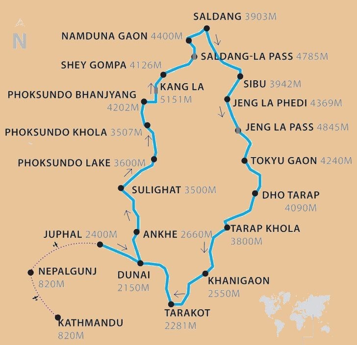 Upper Dolpo Trek Map